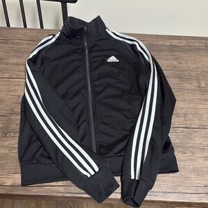 Adidas Men's Black Windbreaker with White Stripes